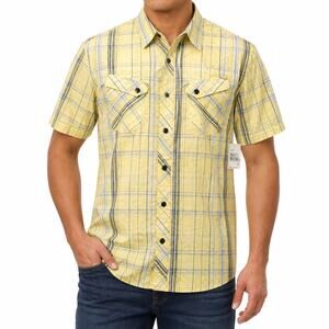NEW Cavi Shirt Mens XL Yellow Sunshine Plaid Button Up Short Sleeve Western